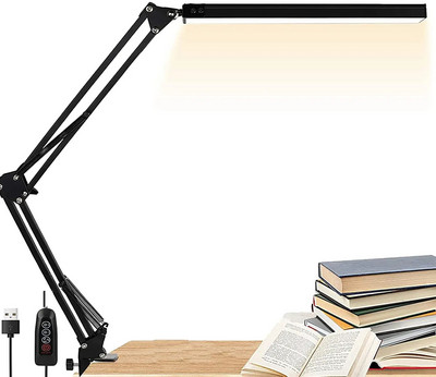 LED-klambriga laualamp, silmakaitsega timmitav lugemisvalgusti, 3 värvirežiimiga pöördvarrega lamp, USB-kinnitusega laualamp, päevavalguslamp