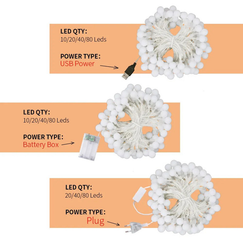 10M kuglasta LED svjetiljka s užetom Vanjska svjetla s kuglastim lancem Svjetla s vijencem Žarulja s vilinskim svjetlima Party Home Vjenčanje Vrt Božićni ukras