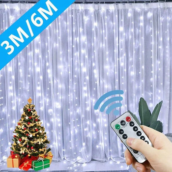 USB Festoon LED String Light 8 Mode Remote Коледна фея гирлянда Светлинен декор за завеси за домашен празник Декоративна новогодишна лампа