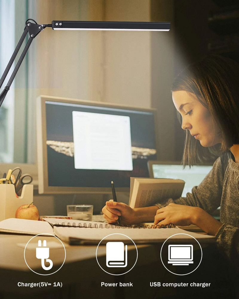 LED stalinė lempa akims rūpestinga reguliuojama pasukama stalinė lempa su spaustuku skaitymo lemputėmis, skirta studijų skaitymo darbo užduočiai