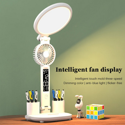 LED-es óra asztali lámpa USB tölthető szabályozható asztali lámpa Dugaszolható LED ventilátor lámpa Összecsukható szemvédelem Olvasás éjszakai fény