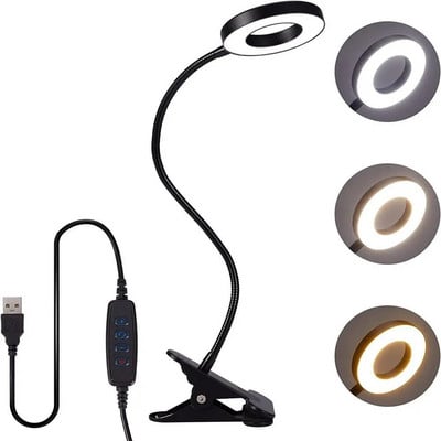 48 LED-es asztali lámpa csipesz USB könyves lámpa éjjeli 360°-os rugalmas szemvédelem hattyúnyak olvasólámpa fényereje állítható 3 fokozatban