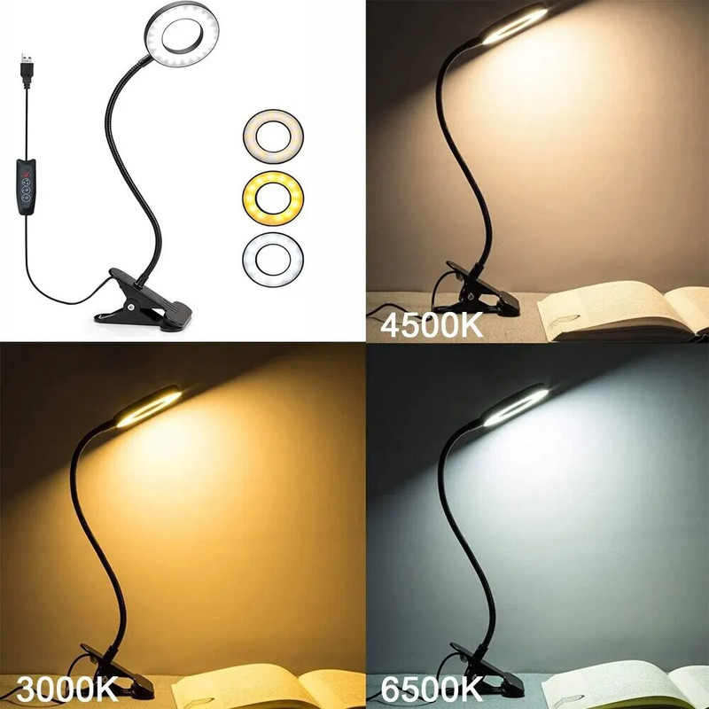 48 LED-es asztali lámpa csipesz USB könyves lámpa éjjeli 360°-os rugalmas szemvédelem hattyúnyak olvasólámpa fényereje állítható 3 fokozatban