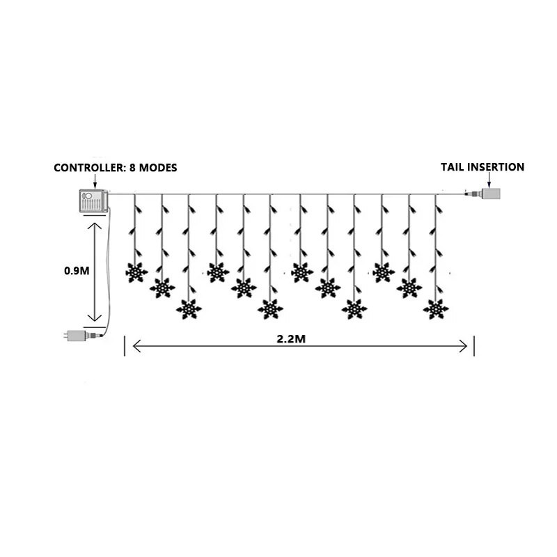 Božićna pahulja LED svjetiljke za zavjese Vodootporna blagdanska zabava Može se spojiti na valovita svjetla Navidad Decor