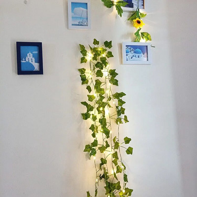 20 LED dioda Zeleno lišće Vilinska svjetla Niz Umjetni bršljan Girlanda Bakrene svjetlosne žice za bukete Ukrasi spavaćih soba za vjenčanje