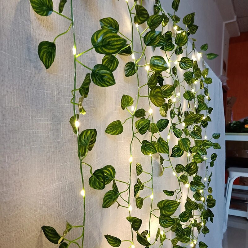 20 LED dioda Zeleno lišće Vilinska svjetla Niz Umjetni bršljan Girlanda Bakrene svjetlosne žice za bukete Ukrasi spavaćih soba za vjenčanje