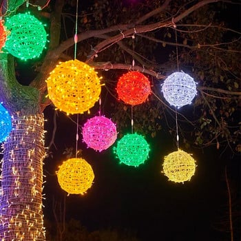 Φωτιστικό LED Χριστουγεννιάτικο Rattan Ball Festoon Κρεμαστό φωτιστικό εξωτερικού χώρου Fairy String Light για διακόσμηση γιορτινής γαμήλιας γιορτής