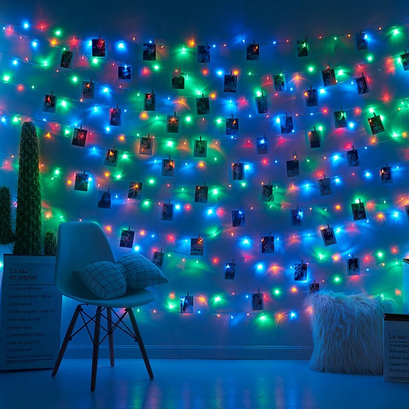 LED styginių lemputė 5M 10M nuotraukų klipas USB LED Fairy Lights Baterija veikianti girlianda Miegamasis Namų vakarėlis Vestuvės Kalėdų puošmena