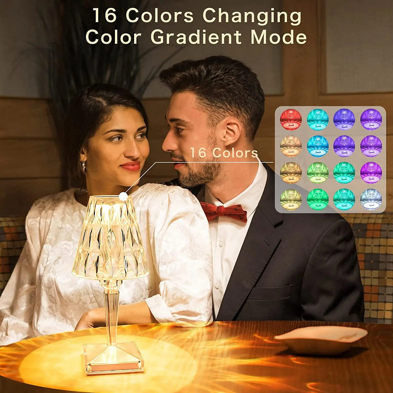 Deimantinė stalinė lempa LED akių apsaugos skaitymo lempa krištolinė projekcinė stalinė lempa USB jutiklinis nakties šviestuvai vakarėlio dovana
