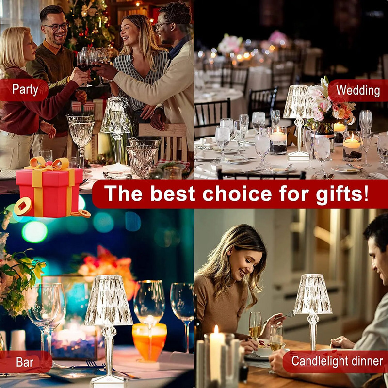 Deimantinė stalinė lempa LED akių apsaugos skaitymo lempa krištolinė projekcinė stalinė lempa USB jutiklinis nakties šviestuvai vakarėlio dovana