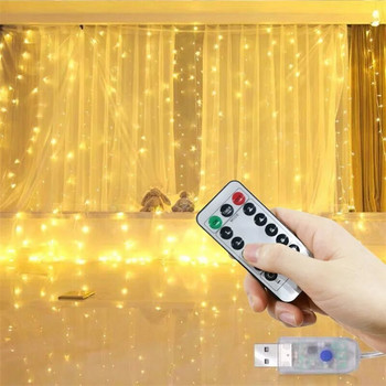 3/4/6M USB LED Κουρτίνα 8 Λειτουργίες Τηλεχειριστήριο String Lights Γιορτινή Νεράιδα γάμου Φώτα γιρλάντα για Διακόσμηση σαλονιού υπνοδωματίου