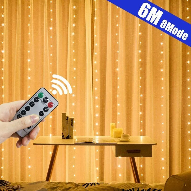 6M vijenac za zavjese LED žičane svjetiljke Festivalska dekoracija 8 načina rada USB daljinski upravljač Blagdanska vjenčana svjetla Božićna svjetla