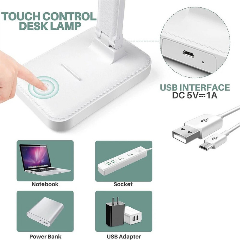 LED stalinė lempa Eye Protect Study Touch 3 lygių pritemdomas biuro apšvietimas Sulankstomas stalinis šviestuvas naktinė lempa skaitymui