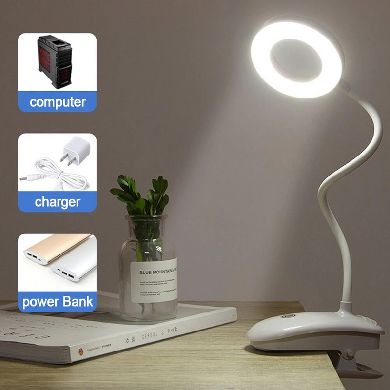 DC5V Asztali lámpa Led Asztali lámpa Érintő Clip Tanulmány lámpa USB Újratölthető Asztali Olvasó Szemvédelem Éjszakai lámpa gyerekeknek