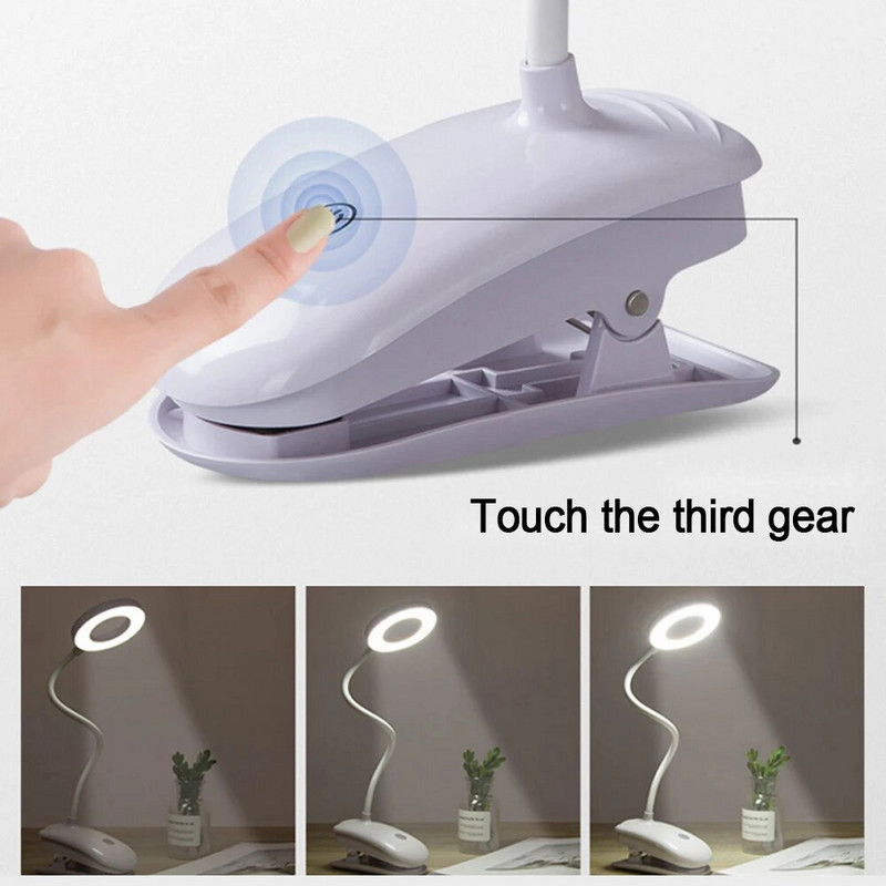 DC5V Asztali lámpa Led Asztali lámpa Érintő Clip Tanulmány lámpa USB Újratölthető Asztali Olvasó Szemvédelem Éjszakai lámpa gyerekeknek