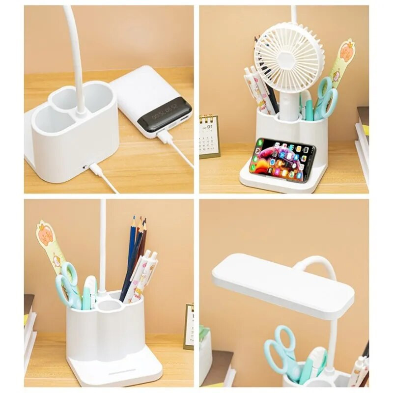 USB újratölthető LED asztali lámpa érintéssel szabályozható, rugalmas asztali lámpa Szemvédő olvasólámpa telefontartó tolltartóhoz