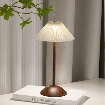 Малка настолна лампа Акумулаторна преносима LED настолна лампа Абажур от плат Минималистична лампа за нощно шкафче за ресторант, спалня, кафене