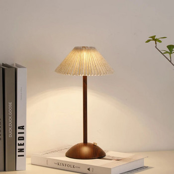 Малка настолна лампа Акумулаторна преносима LED настолна лампа Абажур от плат Минималистична лампа за нощно шкафче за ресторант, спалня, кафене