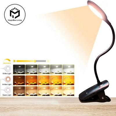 Hordozható asztali lámpa Újratölthető olvasólámpa Szemvédő könyvjelző LED USB olvasólámpa Touch Control Clip asztali asztali lámpa