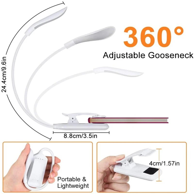 USB újratölthető csíptetős könyvlámpa 3 színű könyvjelző lámpa, állítható fényerősségű olvasólámpa gyerekeknek alvást segítő lámpák Kindle-hez