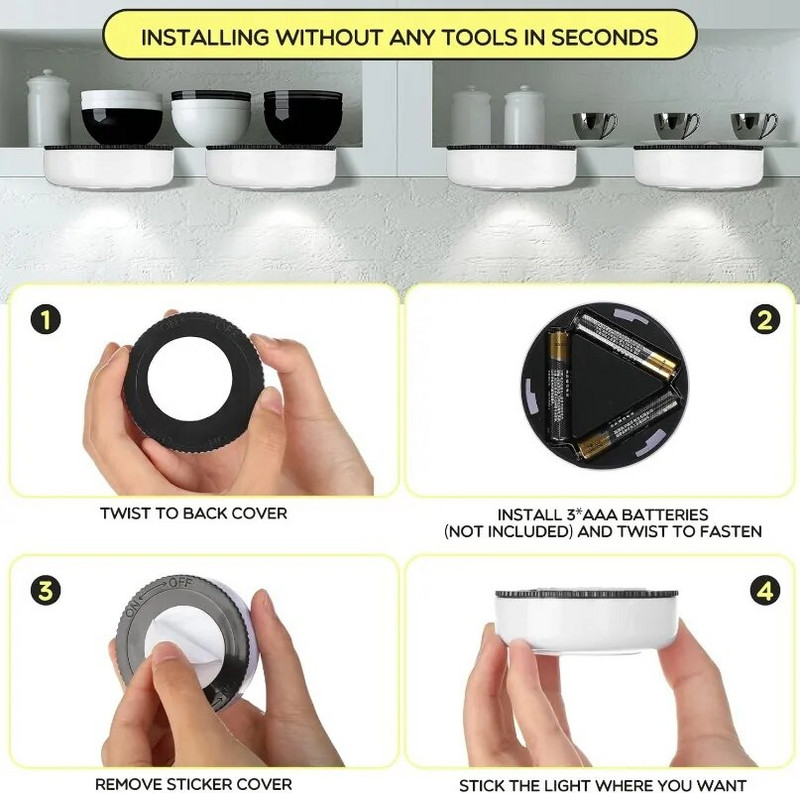 6/1 KOM COB LED svjetlo na dodir Bežične zidne svjetiljke za spavaću sobu Kuhinja Ormari Ormari Kabinet Prijenosna svjetla na baterije