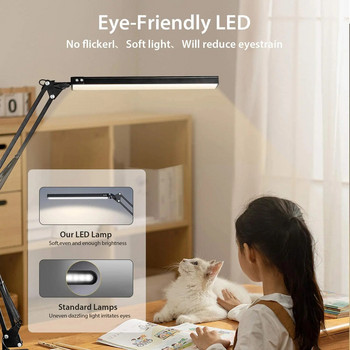 Μοντέρνο επιτραπέζιο φωτιστικό LED εξοικονόμησης ενέργειας με σφιγκτήρα ρυθμιζόμενο φως περιποίησης ματιών με θύρα φόρτισης USB, 3 λειτουργίες χρώματος με 10 φωτεινές ενδείξεις