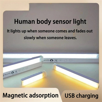 10-50cm PIR сензор за движение LED осветление за шкаф USB акумулаторна индукционна нощна светлина Безжична детекторна лампа за гардероб коридор
