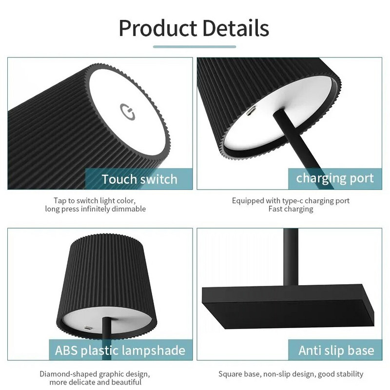 AmmToo Modern Stripe Minimalist stalinė lempa USB belaidžio įkrovimo LED stalinės lempos miegamajam Touch Creative Bedside Night Light