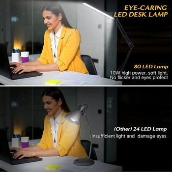 USB LED настолна лампа 10W Грижа за очите метална настолна лампа с въртящо се рамо със скоба лампи за четене нощна лампа Архитект за домашен офис