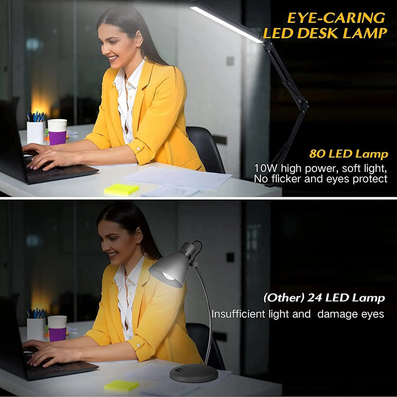 USB LED Asztali lámpa 10W Szemkímélő fém lengőkaros asztali lámpa Clamp olvasólámpákkal éjszakai lámpa Architect for Home Office