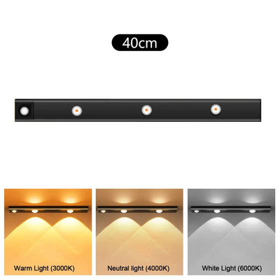 20/30/40 CM svjetiljka za ormarić Bežično ultra tanko LED svjetlo Senzor pokreta Noćno svjetlo Unutarnja rasvjeta Osjetljivo svjetlo za spavaću sobu