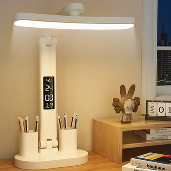 LED часовник Настолна лампа USB зареждаема димируема настолна лампа Сгъваема защита за очите Настолни нощни лампи за четене Осветление за кабинет