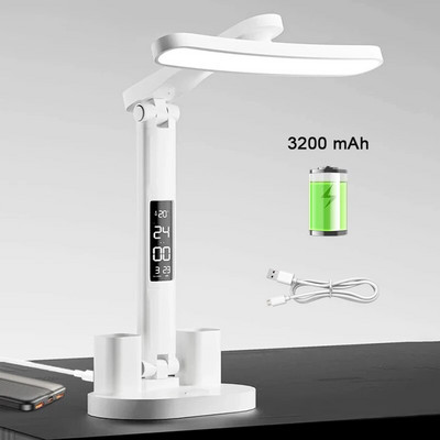 Επιτραπέζιο φωτιστικό ρολογιού LED USB Φορτιζόμενες ρυθμιζόμενες λάμπες γραφείου Πτυσσόμενη προστασία ματιών Επιτραπέζιος φωτισμός ανάγνωσης Φωτισμός νύχτας Φωτισμός μελέτης