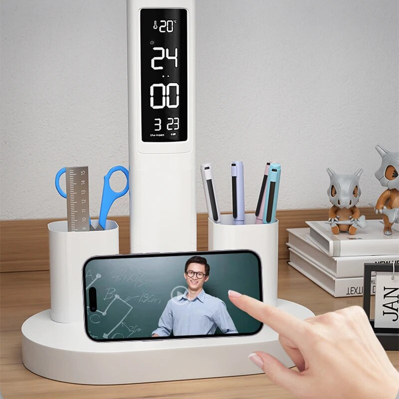 Επιτραπέζιο φωτιστικό ρολογιού LED USB Φορτιζόμενες ρυθμιζόμενες λάμπες γραφείου Πτυσσόμενη προστασία ματιών Επιτραπέζιος φωτισμός ανάγνωσης Φωτισμός νύχτας Φωτισμός μελέτης