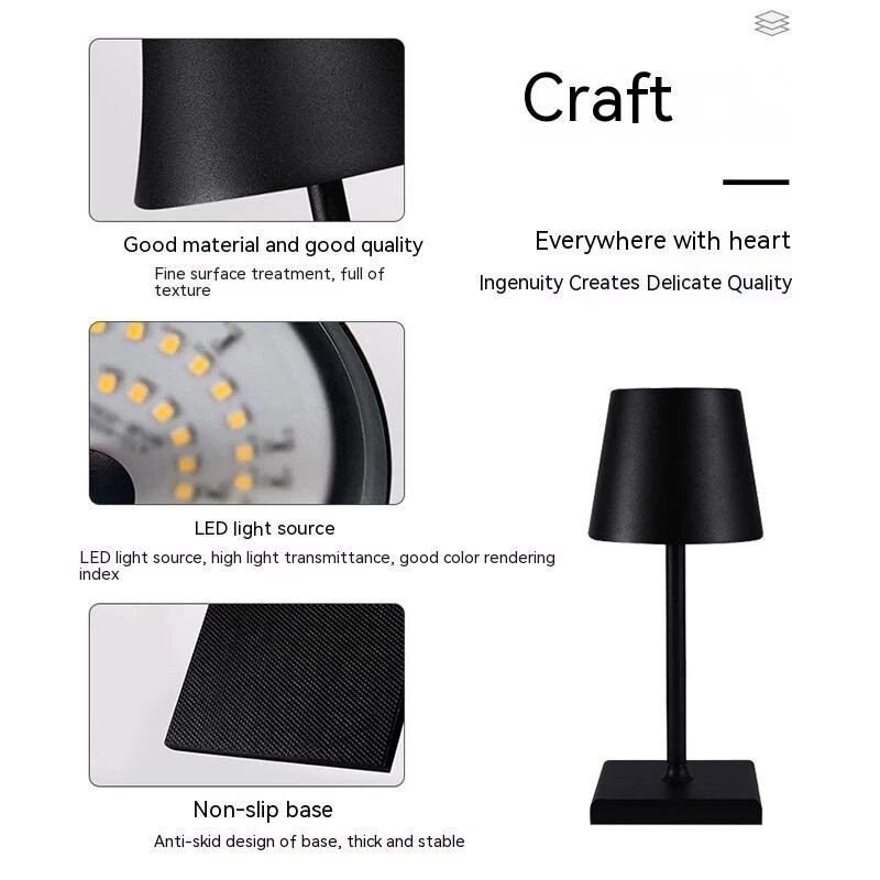 Bežična stolna svjetiljka od 5200 mAh, noćna svjetiljka s mogućnošću prigušivanja, bežična punjiva, luksuzna dekoracija sobe uz krevet, LED svjetla, uređenje doma