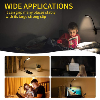 7 LED Φωτιστικό βιβλίου USB Επαναφορτιζόμενο φως ανάγνωσης 3 επιπέδων Ζεστό δροσερό λευκό φως ημέρας Φορητό Ευέλικτο Easy Clip Νυχτερινή λάμπα ανάγνωσης