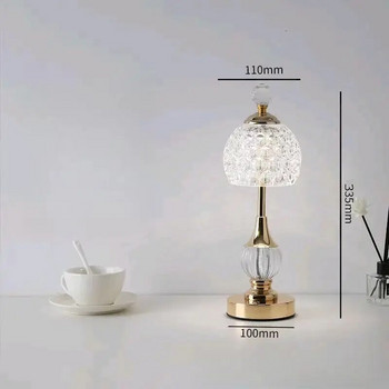 Нова метална кристална акрилна настолна лампа, сензорна светлина за зареждане на спалнята, скандинавска ретро атмосферна декорация, малка нощна лампа