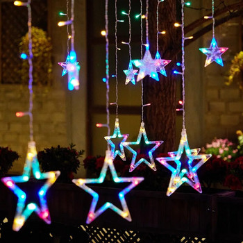 Χριστουγεννιάτικα Φωτάκια Solar Moon Star LED String Lights Διακόσμηση για Εξωτερική διακόσμηση σπιτιού Γάμου Led Κουρτίνα Φωτιστικό διακοπών