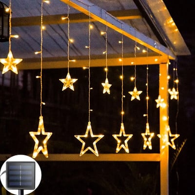 Коледни светлини Solar Moon Star LED String Lights Decoration for Home outdoor Wedding Led Curtain Lamp Holiday Decor