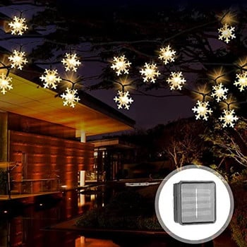 12m Solar Snowflakes Led String Fairy Lights Χριστουγεννιάτικο Δέντρο Πάρτυ Σπίτι Εξωτερική Νεράιδα Γιορτινή Γαμήλια Διακοσμητικό Φωτιστικό Γιρλάντα