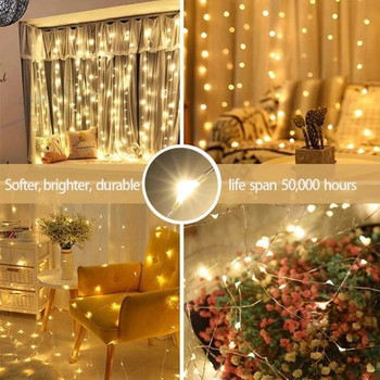 3M 4M 6M LED κουρτίνα γιρλάντα στο παράθυρο USB Festoon Fairy Lights with Remote Πρωτοχρονιάτικα Φωτάκια Led Χριστουγεννιάτικη διακόσμηση