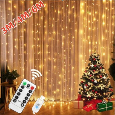 Ghirlandă LED cu cortină 3M 4M 6M pe fereastră USB Festoon Lumini cu telecomandă Ghirlandă de Anul Nou cu LED Decorație de Crăciun