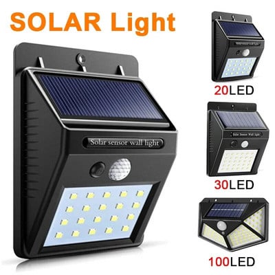 Solar Light 30 LED PIR mozgásérzékelő kültéri fény vízálló napelemes LED fali lámpa Udvar utcai kert biztonsági fali lámpa