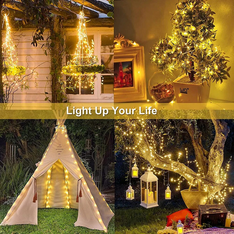 LED Solar Fairy Lights Lámpa kültéri 7M 12M 22M LED String Vízálló Holiday Party Garland Solar Garden Karácsonyi Fények