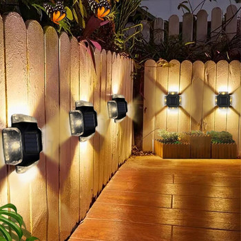 Слънчева стенна лампа Четиристранни прожектори LED слънчева светлина Външна водоустойчива лампа нагоре и надолу Светещо осветление Декорация на градинска ограда