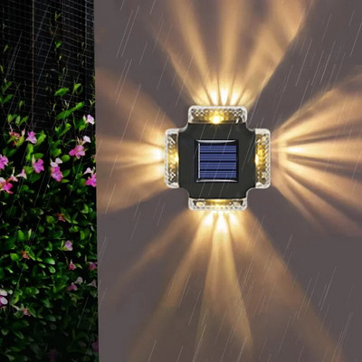 Päikeseenergia seinavalgusti nelja küljega kohtvalgusti LED päikesevalgus välitingimustes veekindel üles ja alla helendav valgustus aia aia sisekujundus