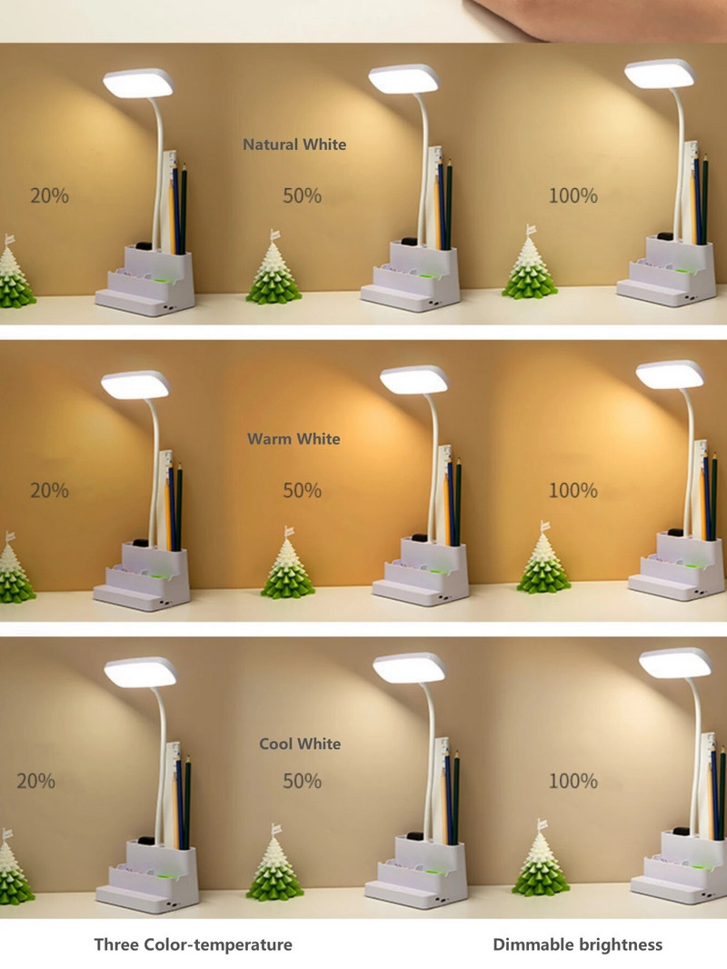 LED-es asztali lámpa Szemvédelem Érintés szabályozható LED-es lámpa Diákkollégiumi Hálószoba Olvasás USB Újratölthető