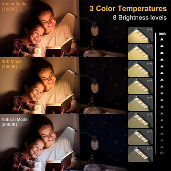 Επαναφορτιζόμενο φωτιστικό βιβλίου στο κρεβάτι 2 Ρυθμιζόμενο φωτιστικό LED με κλιπ ανάγνωσης Φορητή λάμπα ανάγνωσης βιβλίων Μίνι φως νύχτας για παιδικό υπνοδωμάτιο