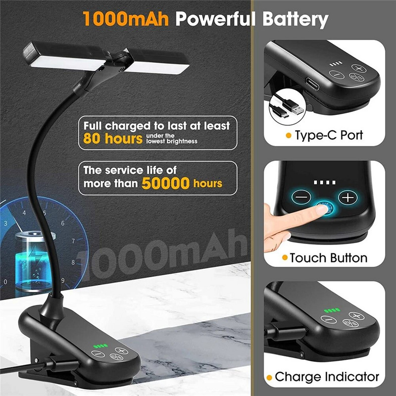 Punjiva svjetiljka za knjige u krevetu 2 podesive LED svjetiljke za čitanje na kopču Prijenosna lampa za čitanje knjiga Mini noćna svjetiljka za dječju spavaću sobu