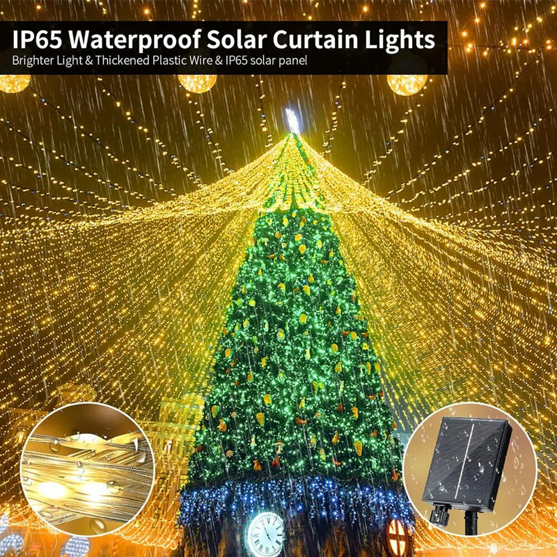 Solarne LED svjetiljke od ledenice Božićna zavjesa Vilinska svjetla Garland Daljinski vanjski za novogodišnje vjenčanje Ulični praznični dekor